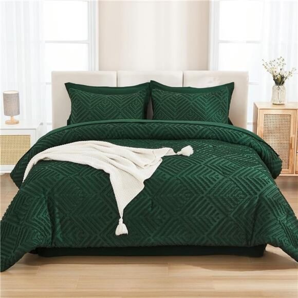 Andency King Size Comforter Set 7 Pieces Dark Emerald Green - Bed in a Bag King - Picture 3 of 8